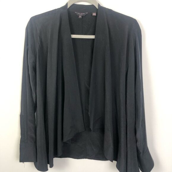 TED BAKER LONDON | Black Silk Silver Studded Open Jacket Women’s Size 0 - Picture 3 of 9